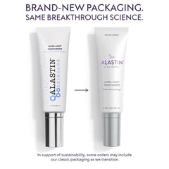 ALASTIN Ultra Light Moisturizer classic Skincare tube next to new Galderma tube with the same formula