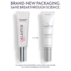ALASTIN Ultra Nourishing Moisturizer classic Skincare tube next to new Galderma tube with the same formula