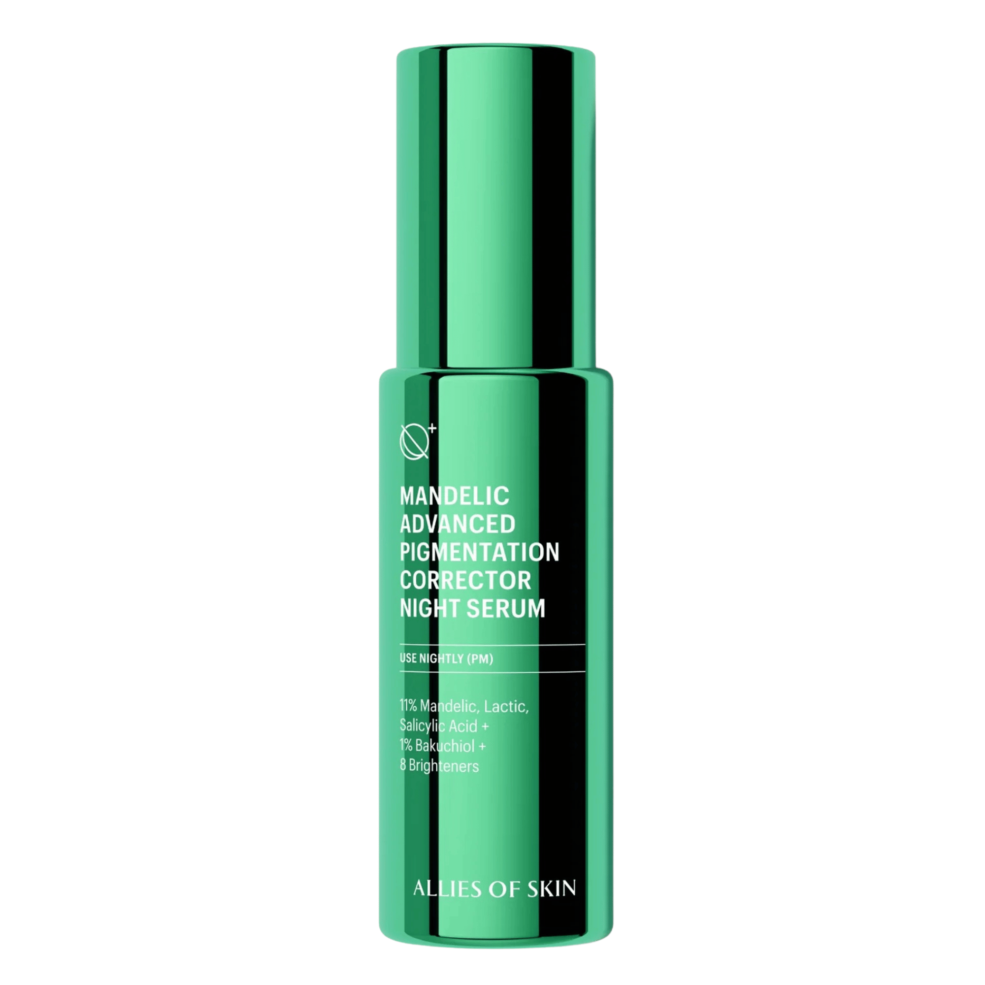 Allies of Skin Mandelic Advanced Pigmentation Corrector Night Serum in green pump bottle
