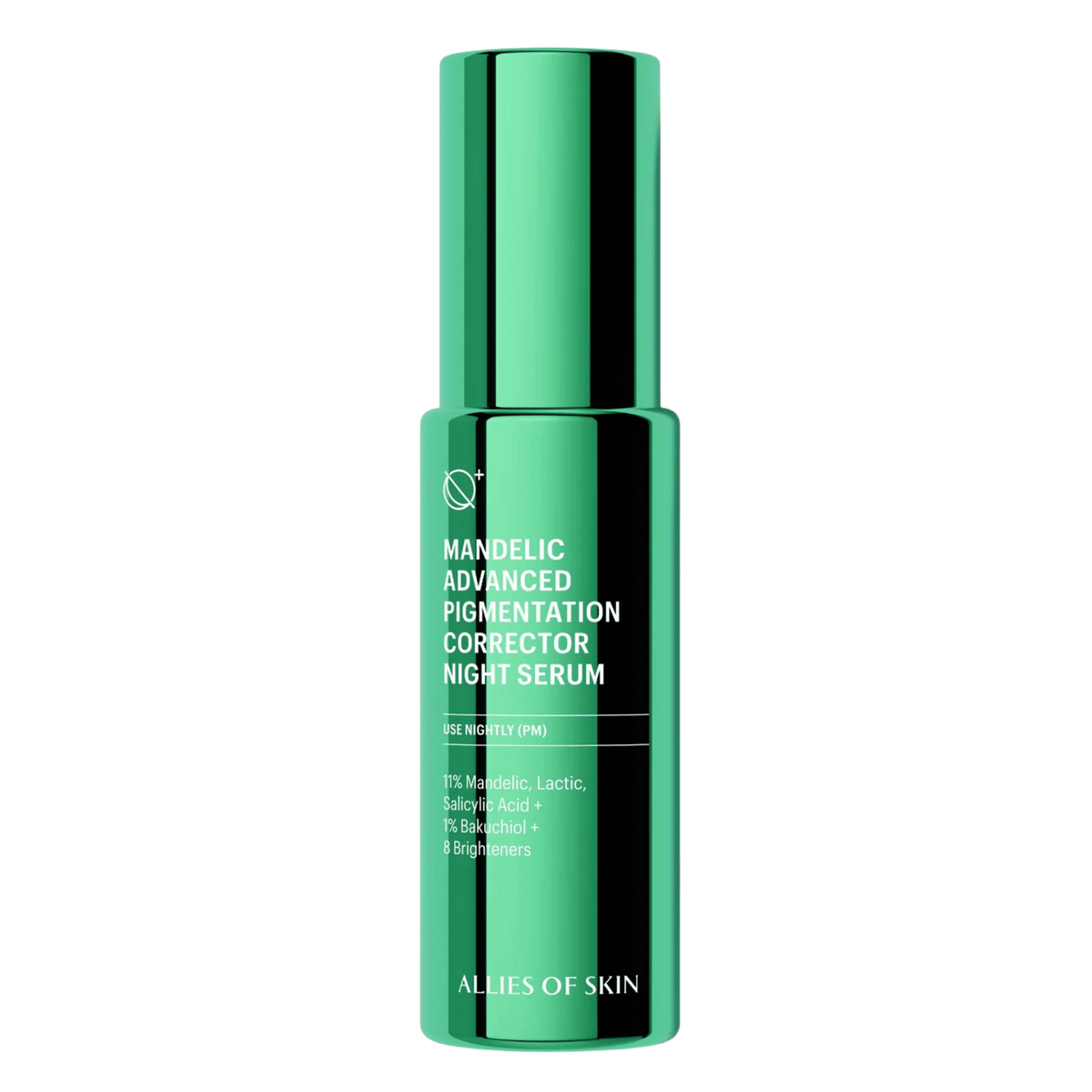 Allies of Skin Mandelic Advanced Pigmentation Corrector Night Serum in green pump bottle