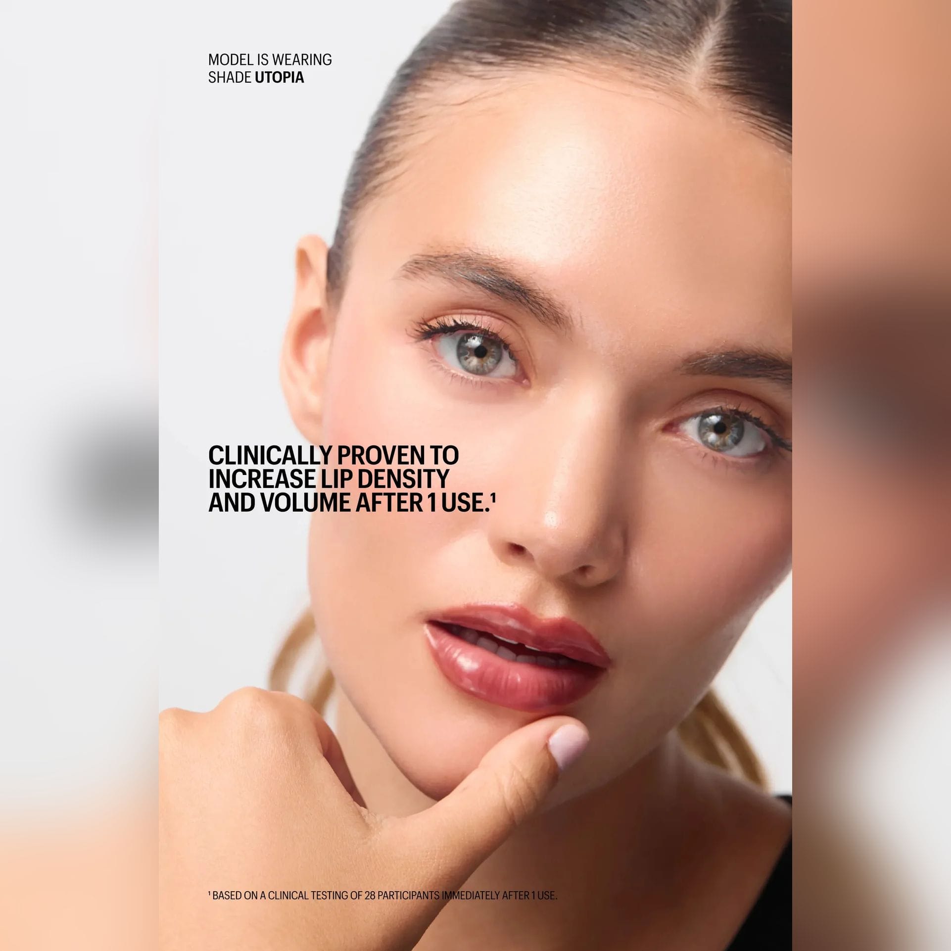 Model wearing Allies of Skin Peptint in Utopia clinically proven to increase lip density and volume after 1 use 8