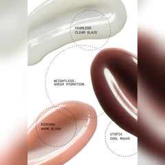 Allies of Skin Peptint shade swatches in Fearless clear glaze Nirvana warm blush and Utopia cool mauve 9