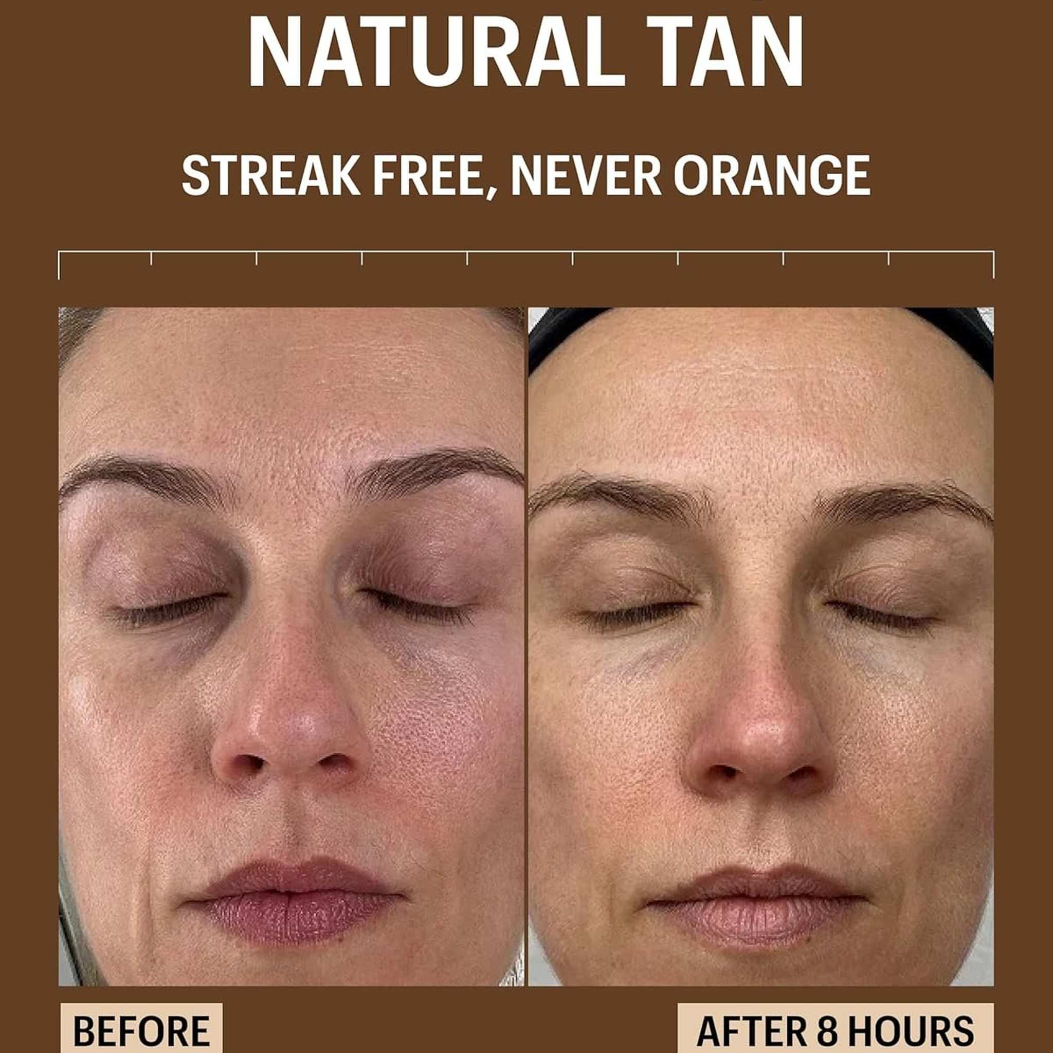 Allies of Skin Sunless Tan streak-free gradual natural tan before and after 8 hours
