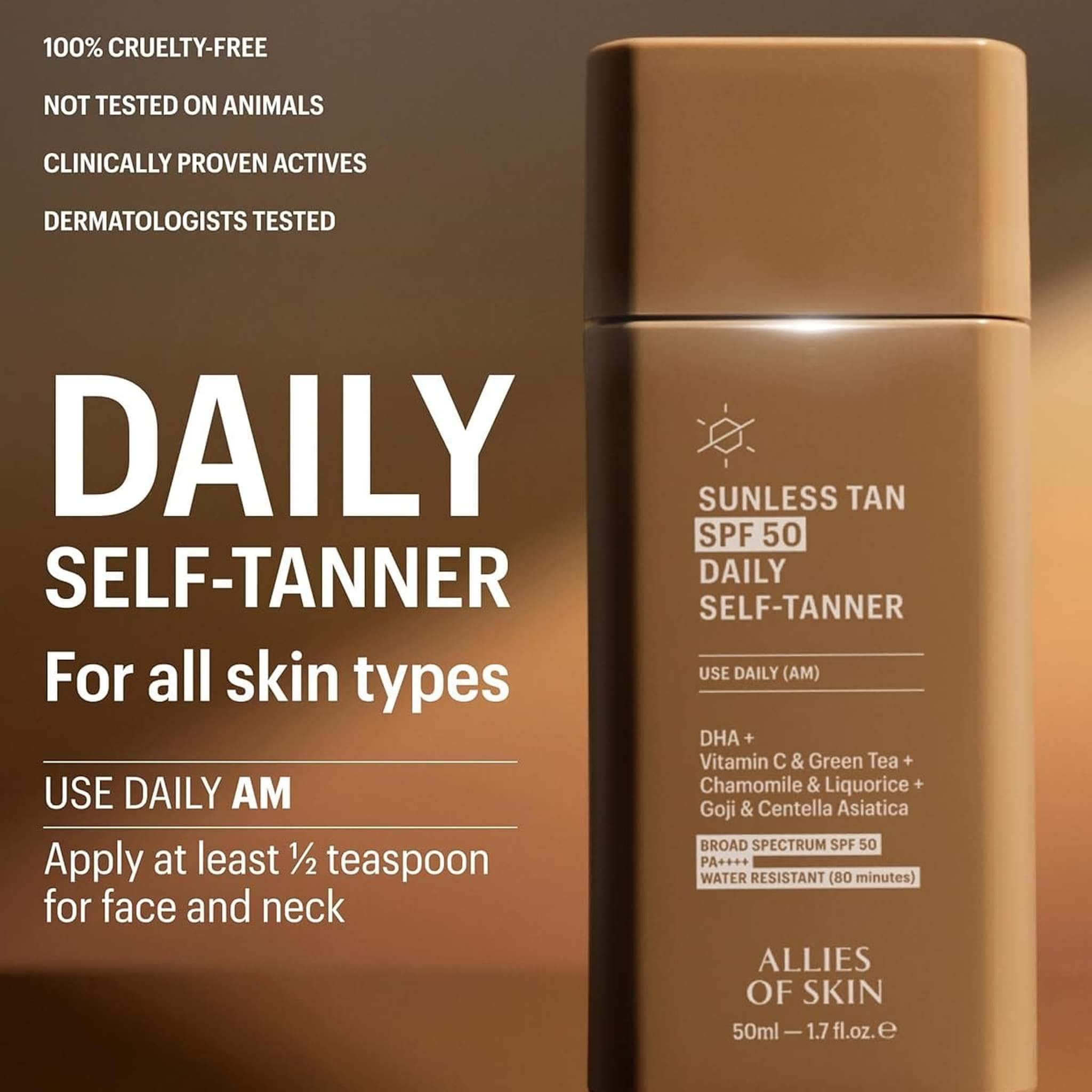 Allies of Skin Sunless Tan SPF 50 Daily Self-Tanner cruelty-free for all skin types