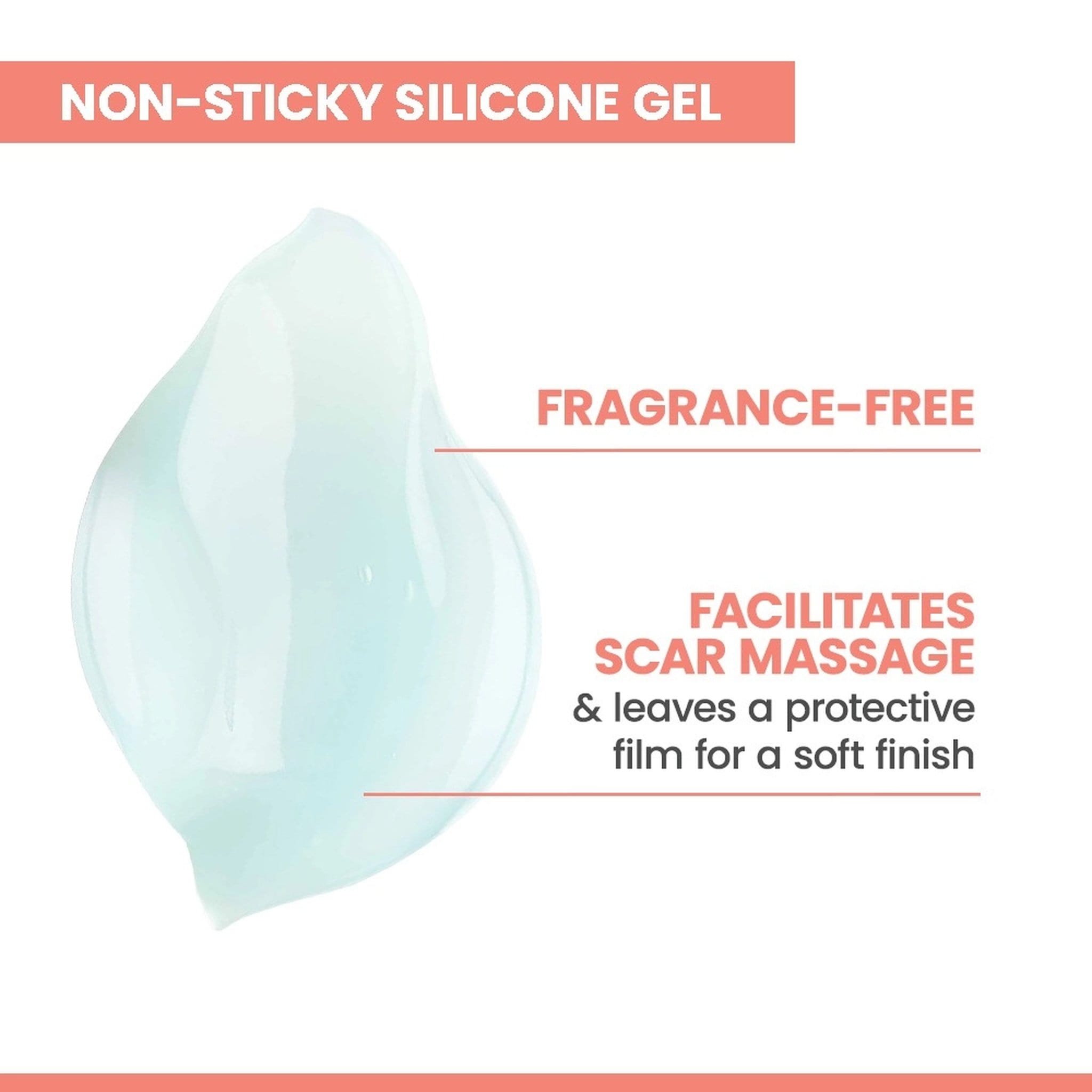 Avène Cicalfate+ non-sticky fragrance-free silicone scar gel texture that facilitates scar massage with soft protective film