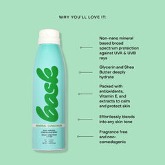 Bask SPF 30 mineral sunscreen spray benefits including non-nano zinc UVA UVB protection shea butter vitamin E fragrance free