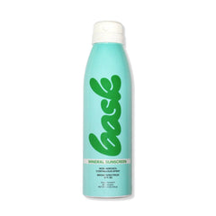 Bask SPF 30 mineral sunscreen non-aerosol continuous spray teal bottle with green logo broad spectrum