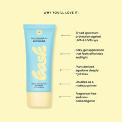Bask SPF 40 daily invisible gel sunscreen features UVA UVB protection squalane hydration makeup primer fragrance free non-comedogenic