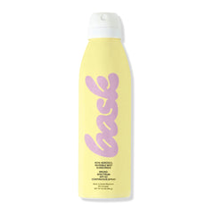 Alt text: Bask SPF 50 broad spectrum non-aerosol invisible mist sunscreen spray yellow bottle with purple logo