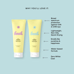 Bask SPF 50 and SPF 30 sheer moisturizing sunscreen lotion features UVA UVB protection lightweight zero white cast water-based