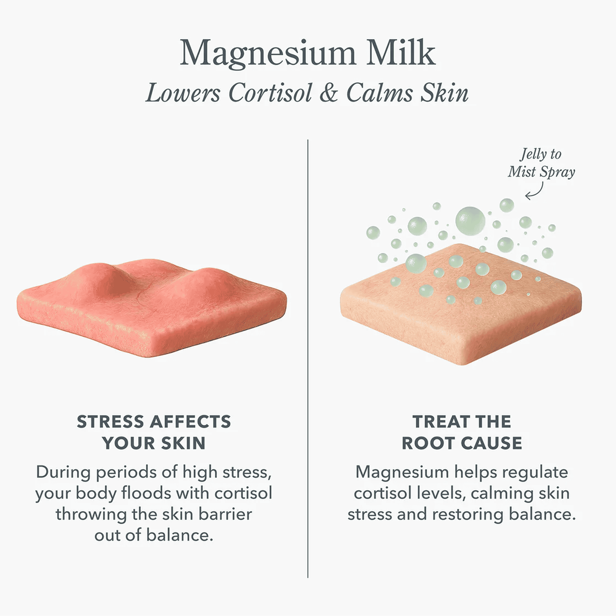 Illustration showing how magnesium lowers cortisol and calms stressed skin
