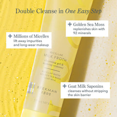 Milk Froth cleanser highlighting millions of micelles golden sea moss and goat milk saponins