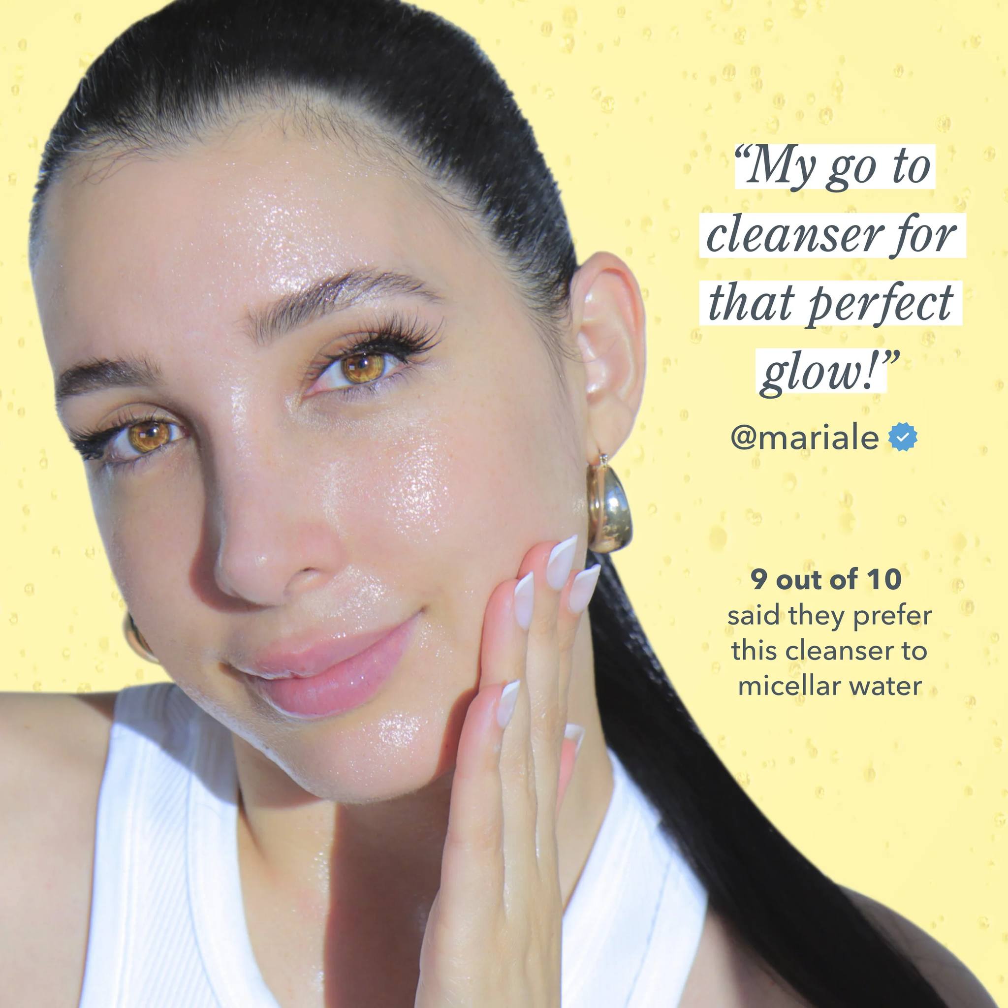 Customer testimonial showing glowing skin after using Milk Froth cleanser
