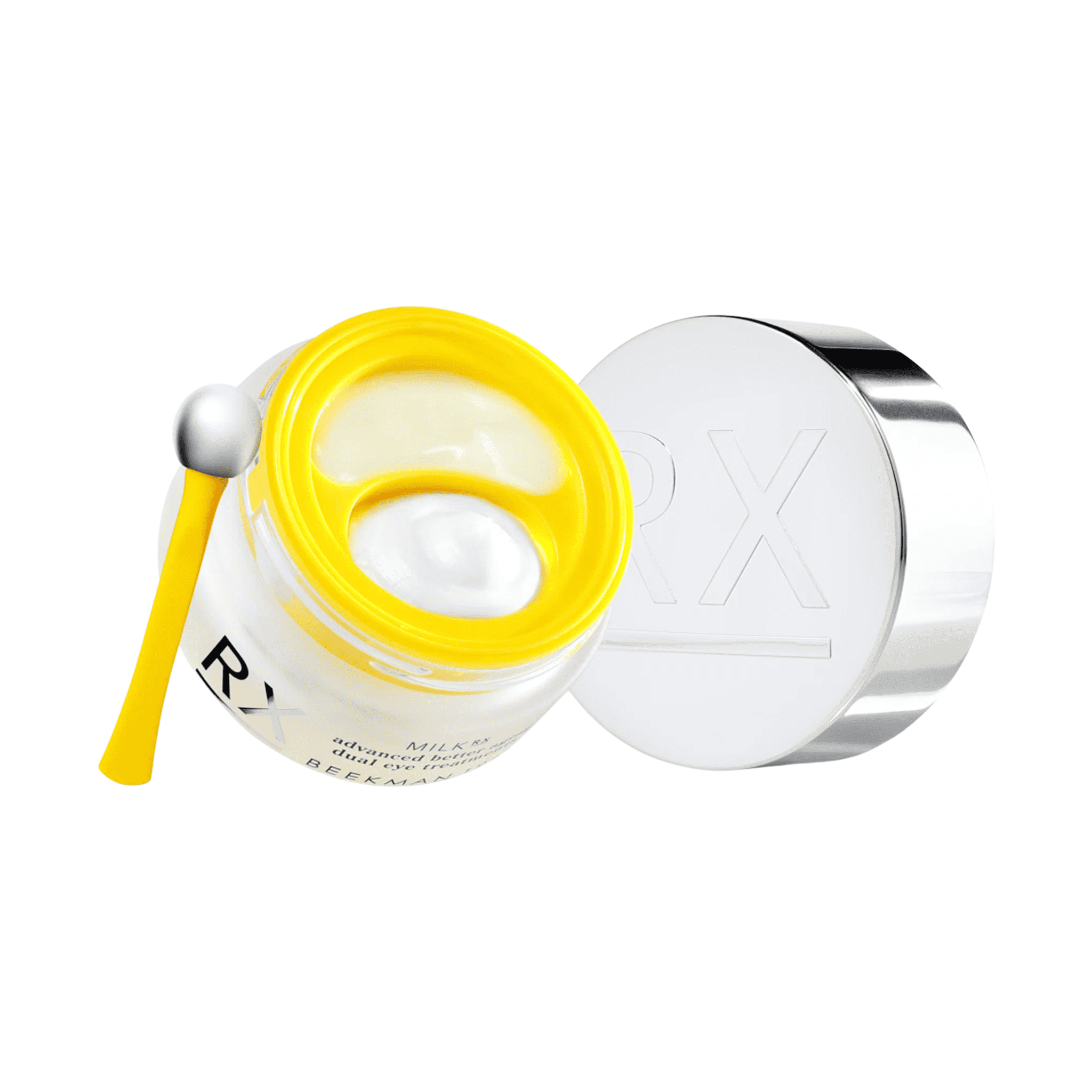 Beekman 1802 Milk RX dual eye treatment jar with lid and cooling ball applicator