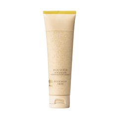 Beekman 1802 Milk Scrub oat and goat milk exfoliating facial cleanser tube on white background