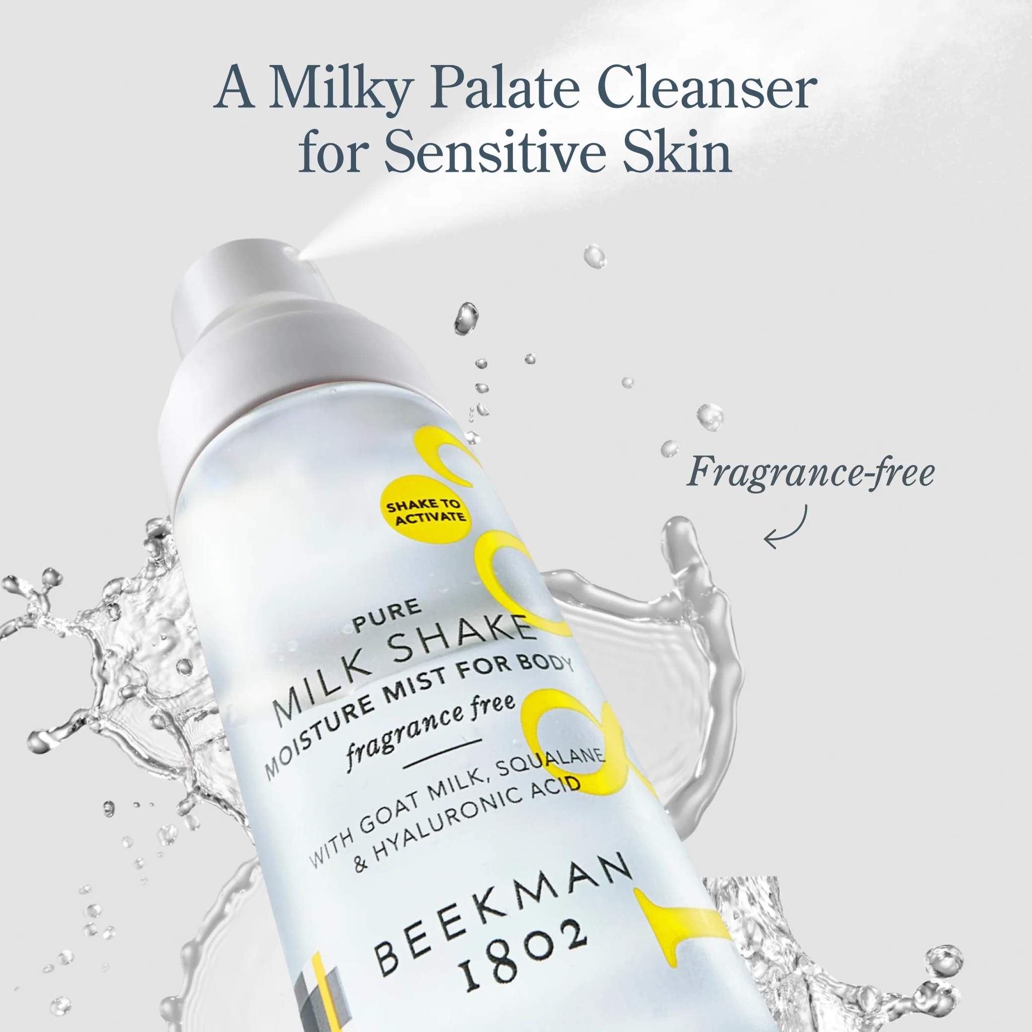Fragrance-free milk shake body mist bottle with water splash