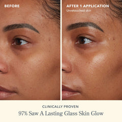 Before and after photos showing 97 percent saw a lasting glass skin glow