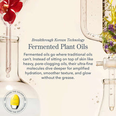 Laboratory glassware with flowers illustrating fermented plant oil technology