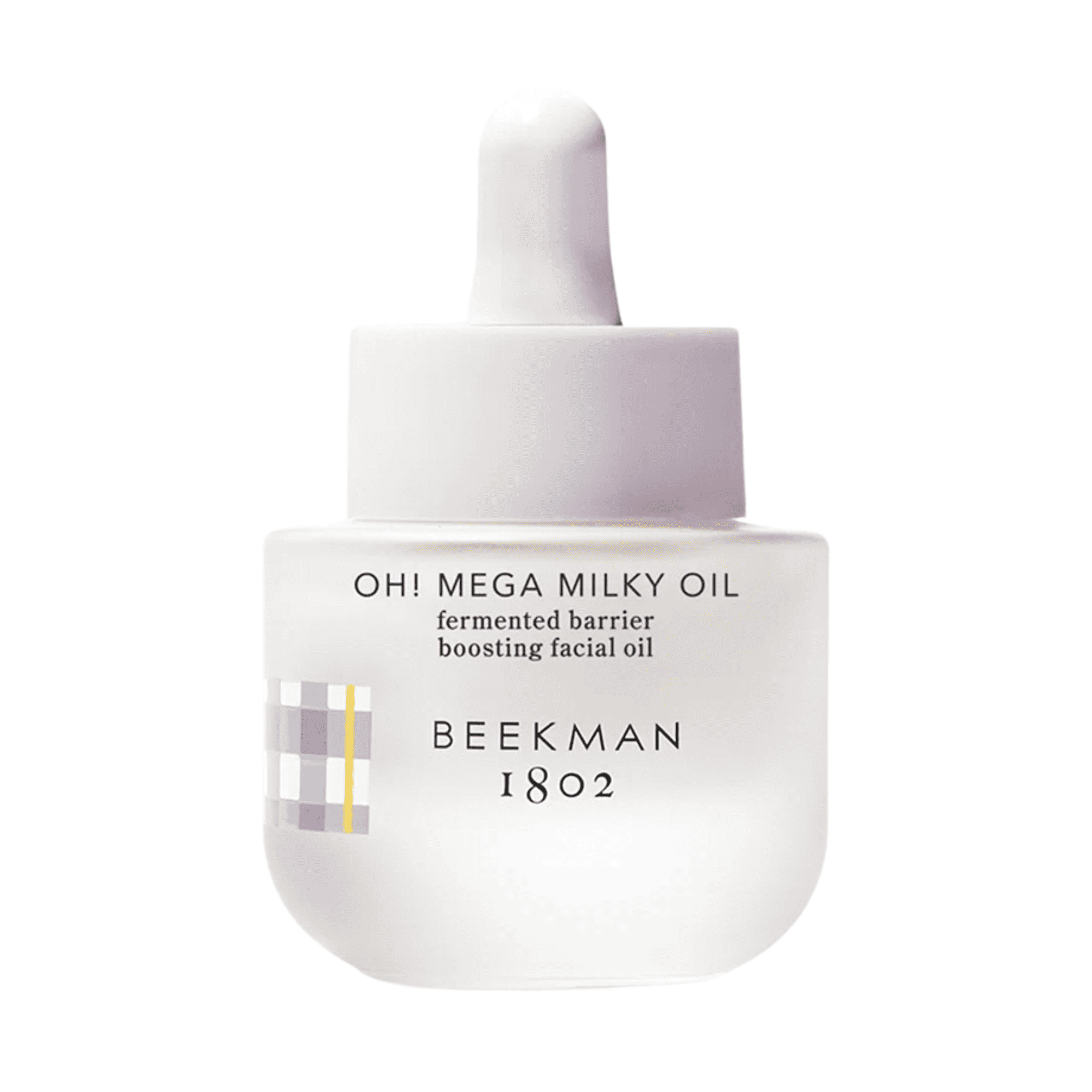 Beekman 1802 Oh Mega Milky Oil travel size dropper bottle on white background