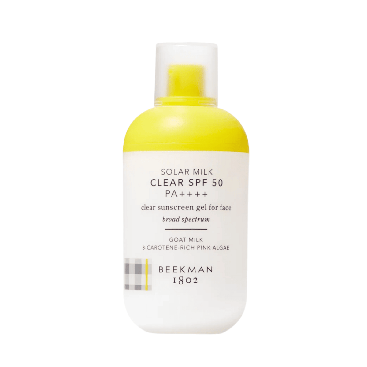 Beekman 1802 Solar Milk Clear SPF 50 broad spectrum face sunscreen bottle