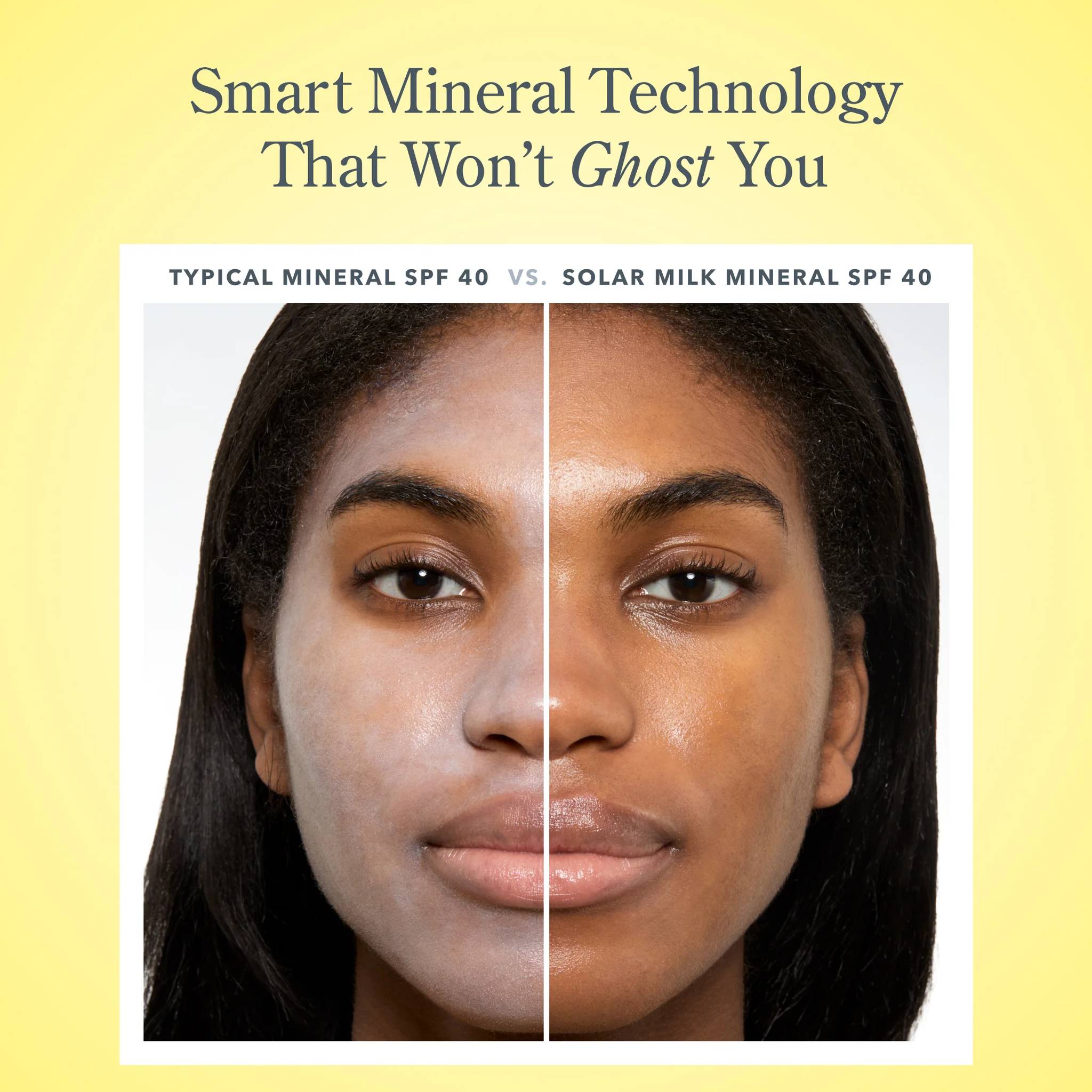 Solar Milk mineral sunscreen applied on skin and blended under makeup