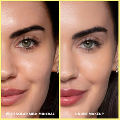 Solar Milk mineral sunscreen applied on skin and blended under makeup