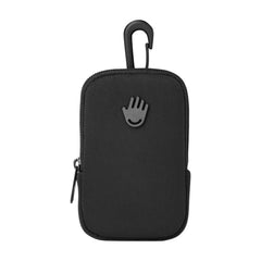 Touchland Touchette Pouch in black neoprene with smiling hand logo zipper and clip-on hook for hand sanitizer 1