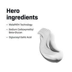 White cream swatch with listed ingredients on a white background