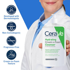 CeraVe Hydrating Cream to Foam Cleanser for Normal to Dry Skin