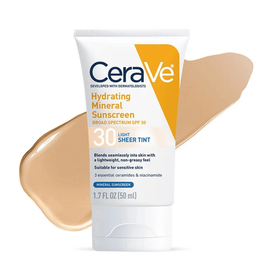 CeraVe Hydrating Mineral Sunscreen SPF30 Sheer Light Tint shop at Exclusive Beauty Club