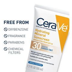 CeraVe Hydrating Mineral Sunscreen Broad Spectrum SPF 30 Sheer Tint