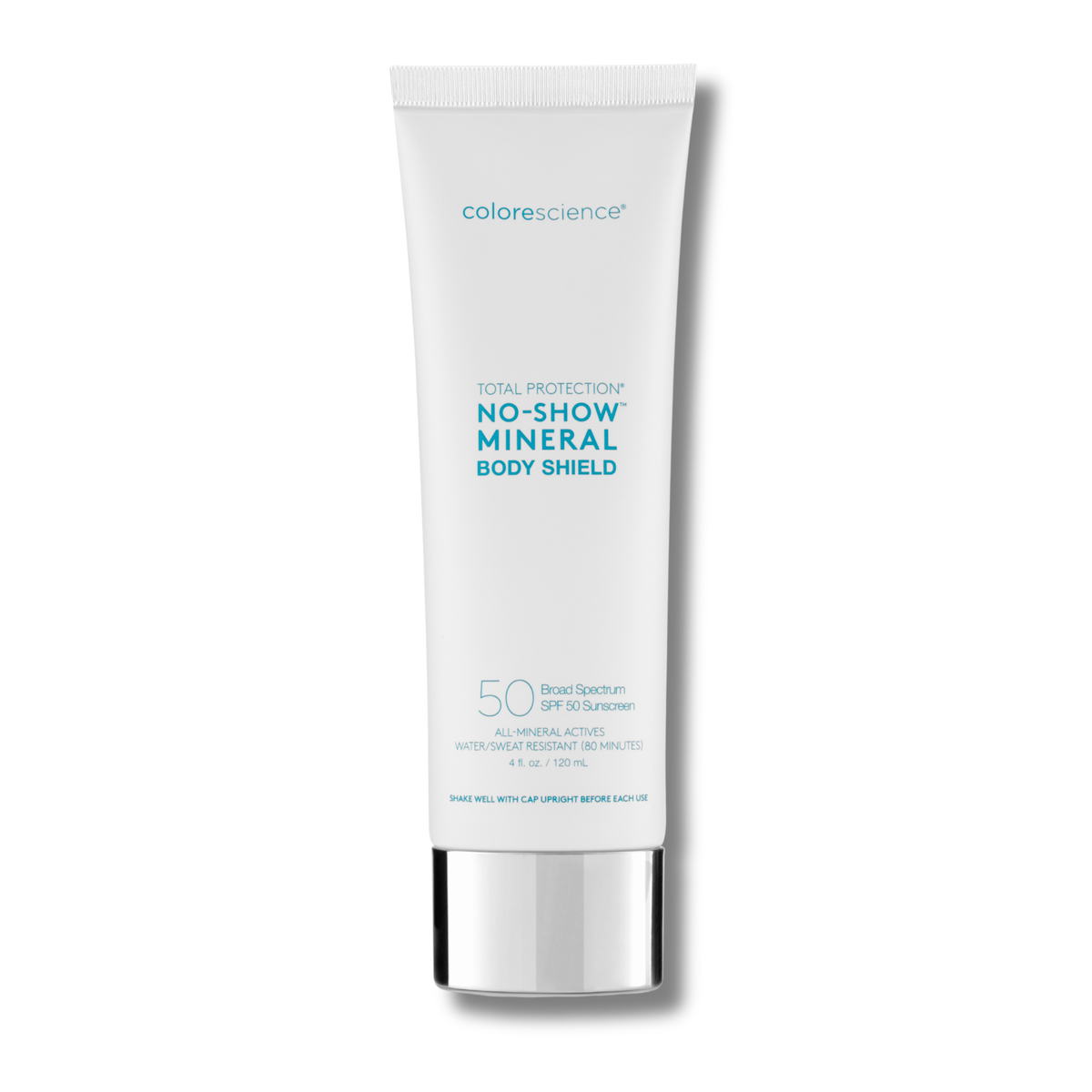Colorescience Total Protection No-Show Mineral Body Shield SPF 50 broad spectrum sunscreen tube