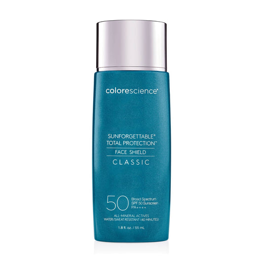 Colorescience Sunforgettable Total Protection Face Shield Classic SPF 50 mineral sunscreen in 1.8 oz teal bottle