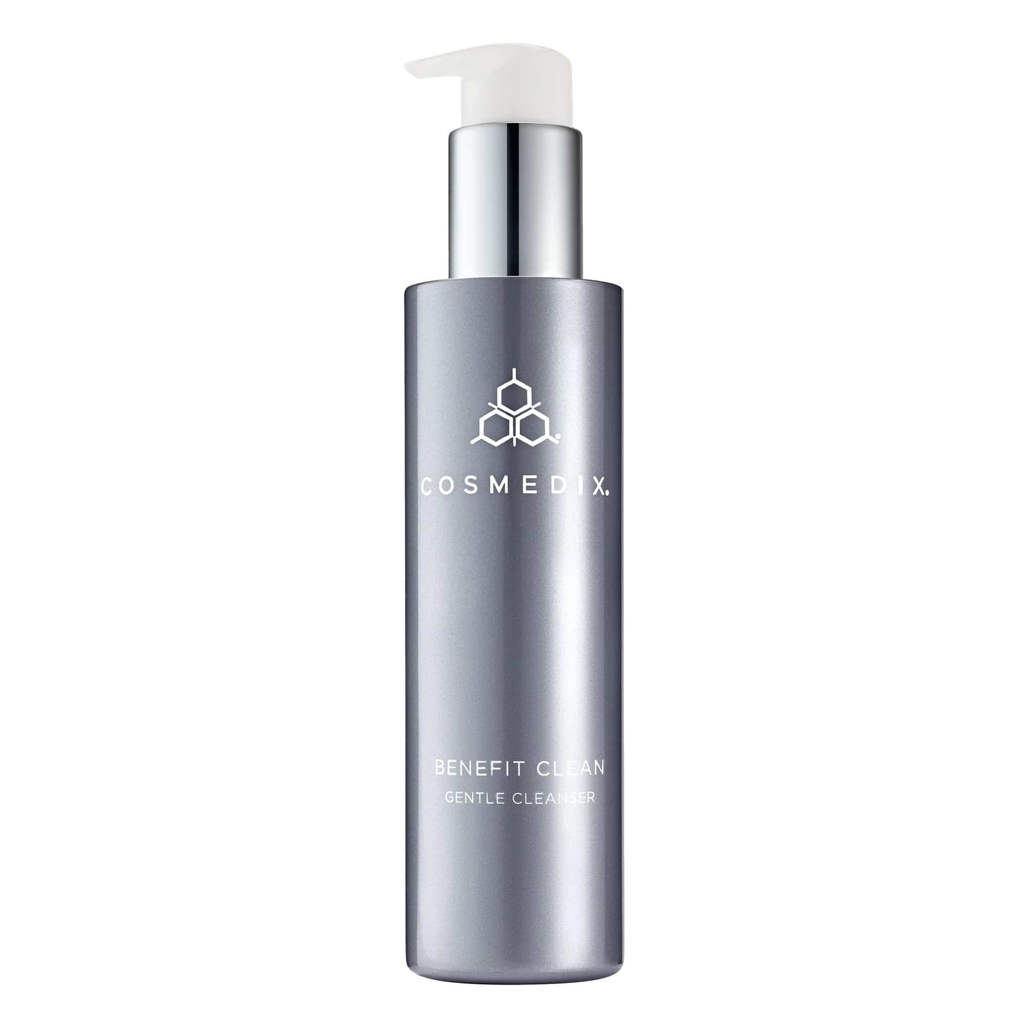 Cosmedix Benefit Clean gentle cleanser pump bottle on white background