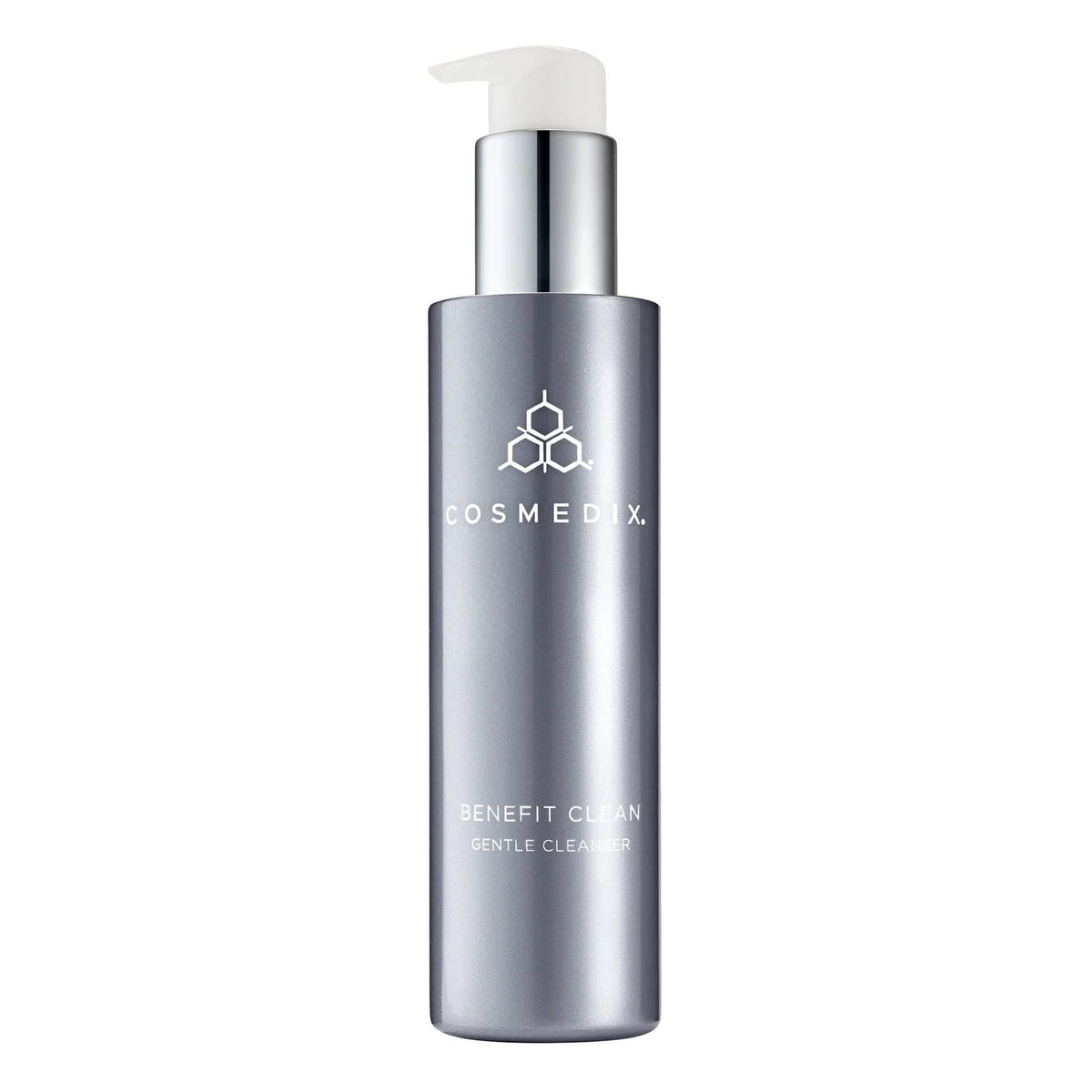 Cosmedix Benefit Clean gentle cleanser pump bottle on white background