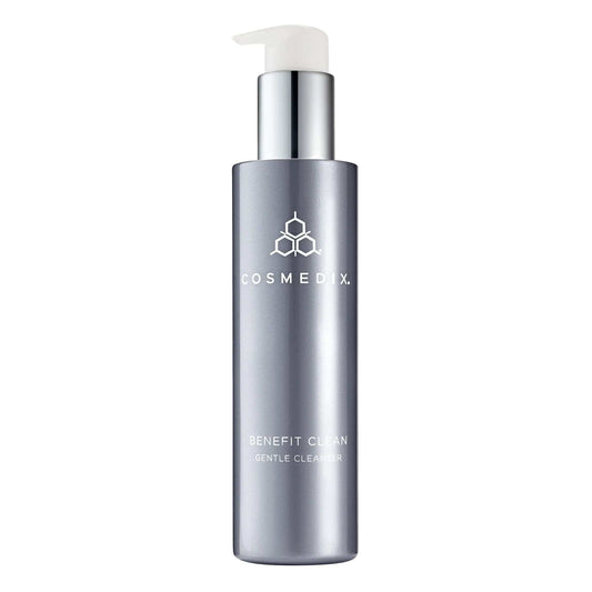 Cosmedix Benefit Clean gentle cleanser pump bottle on white background