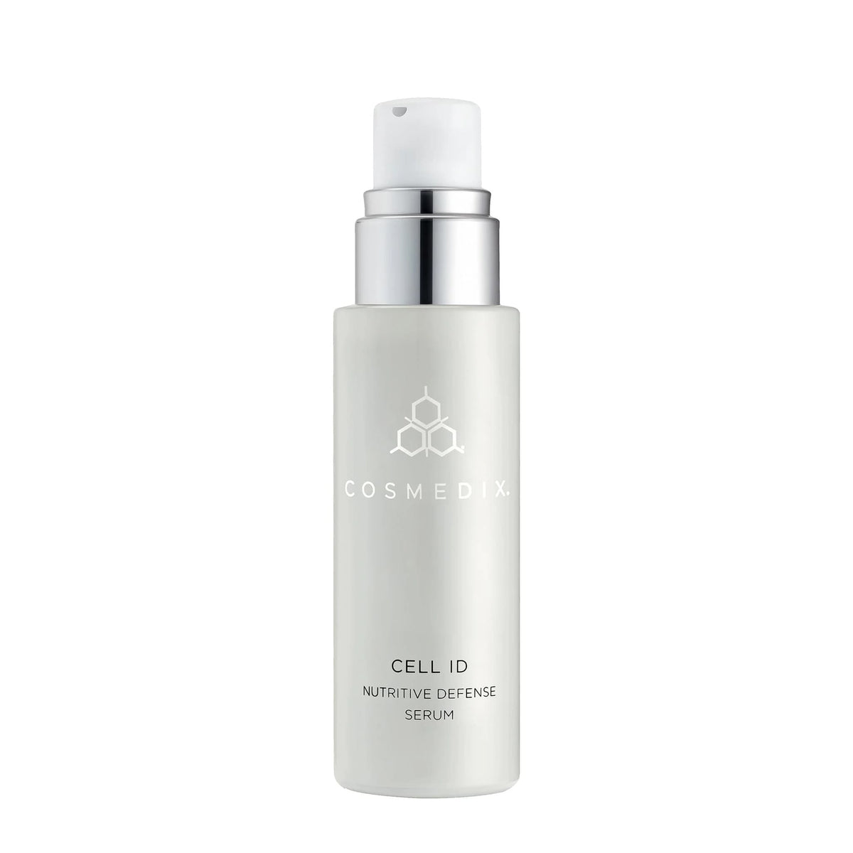 Cosmedix Cell ID nutritive defense serum pump bottle on white background