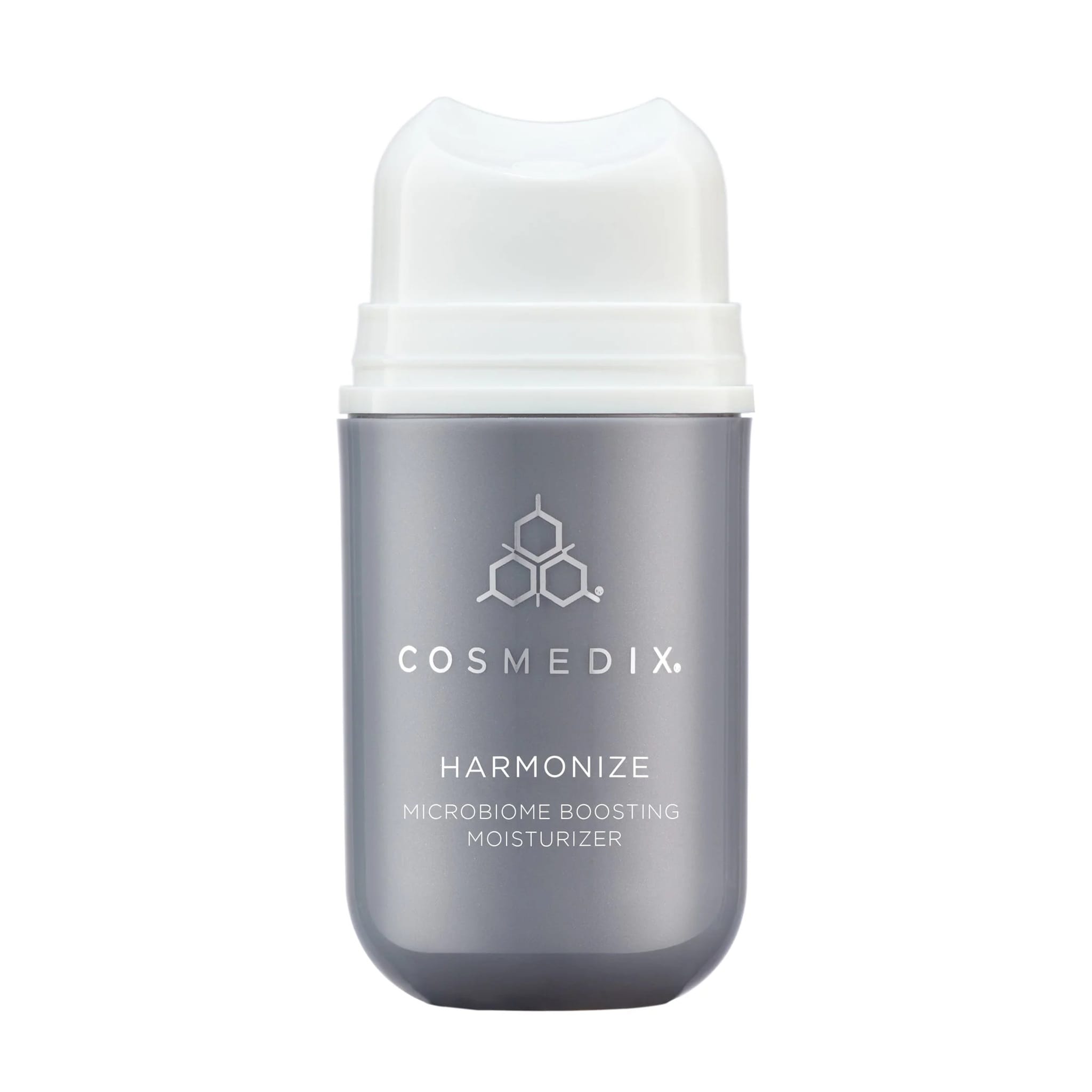 Cosmedix Harmonize microbiome boosting moisturizer bottle on white background