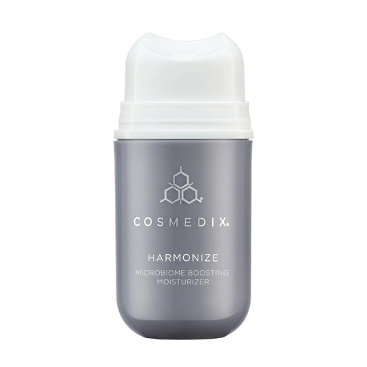 Cosmedix Harmonize microbiome boosting moisturizer bottle on white background