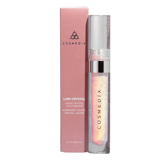 Cosmedix Lumi Crystal liquid lip hydrator tube displayed with its box