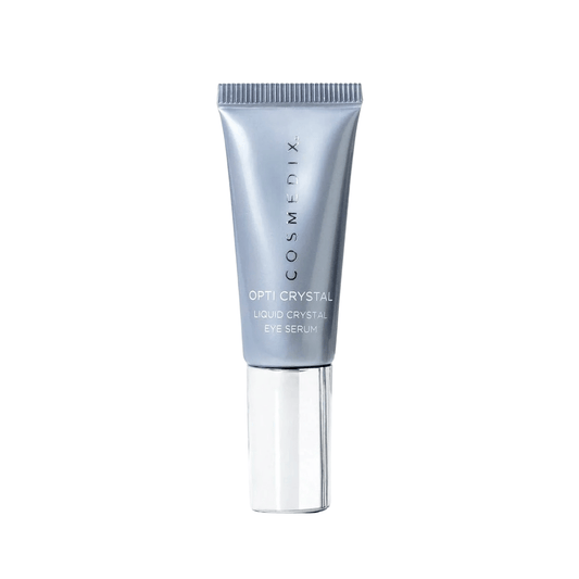 Cosmedix Opti Crystal liquid crystal eye serum tube on white background