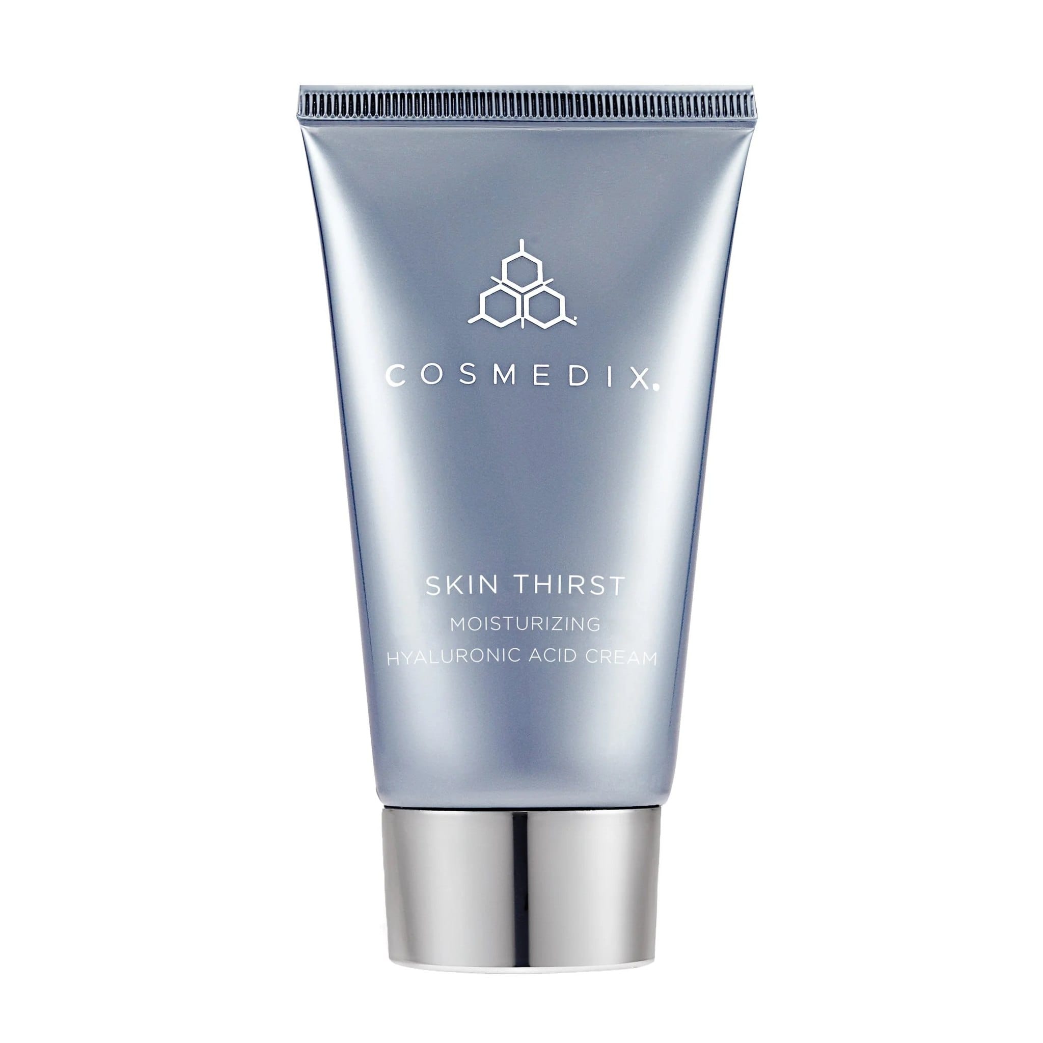 Cosmedix Skin Thirst moisturizing hyaluronic acid cream tube on white background