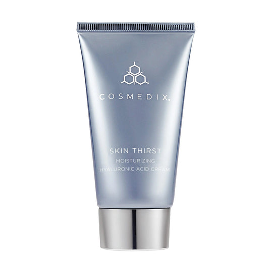 Cosmedix Skin Thirst moisturizing hyaluronic acid cream tube on white background