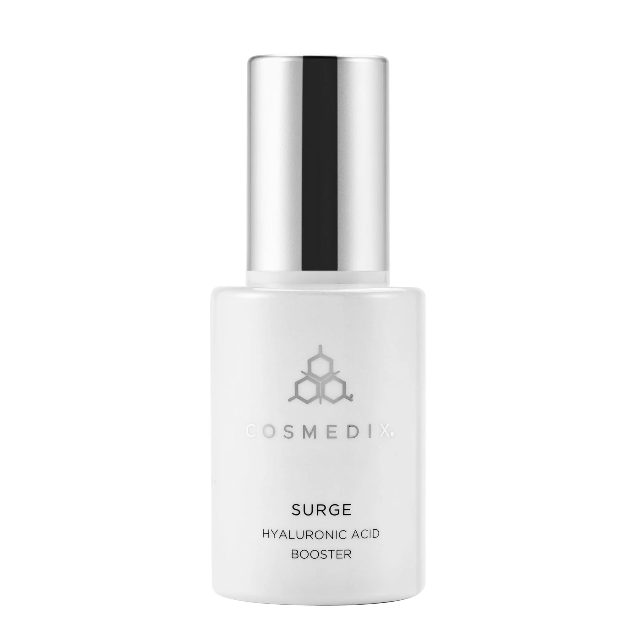 Cosmedix Surge hyaluronic acid booster bottle on white background