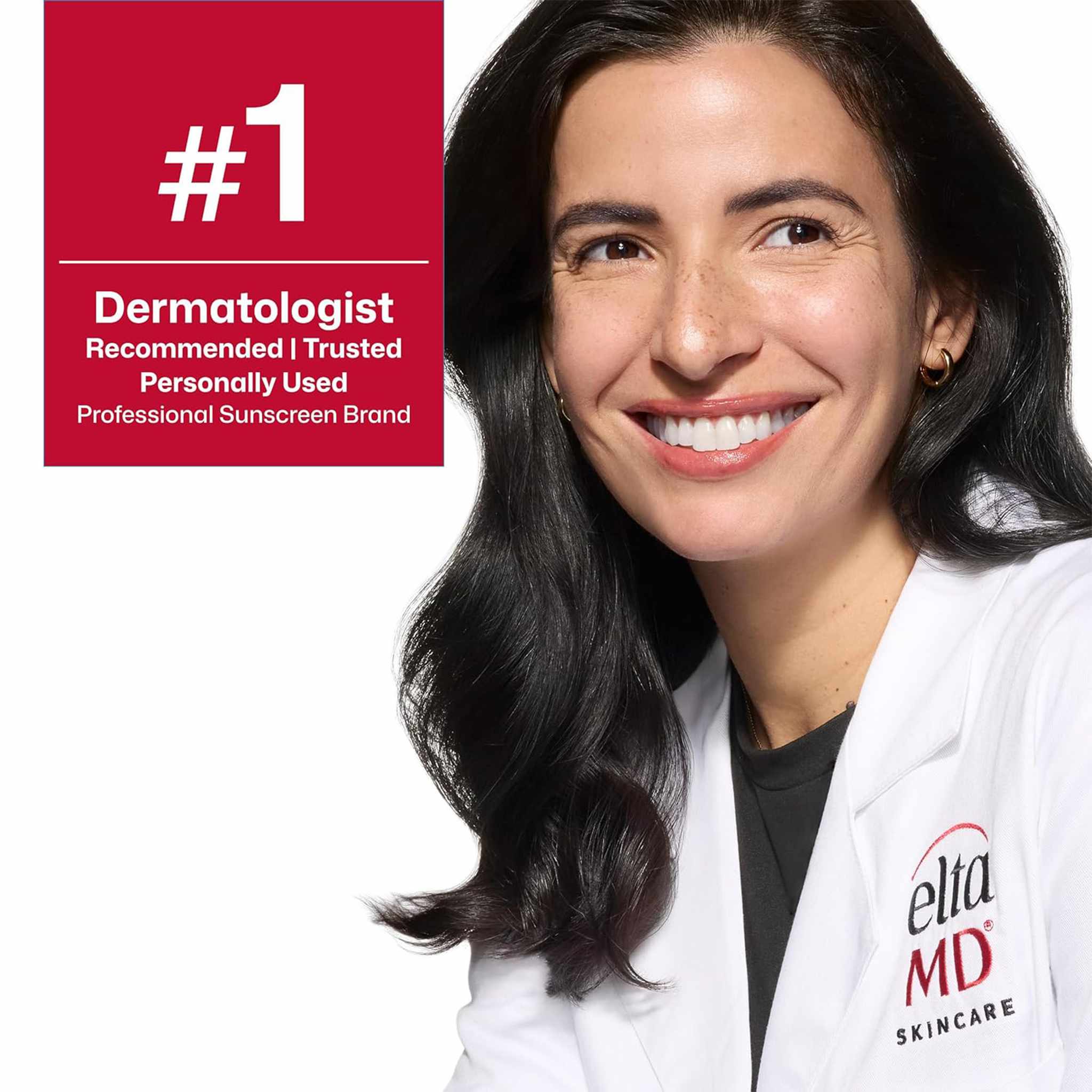 Dermatologist smiling in white coat for EltaMD Skincare recommended sunscreen brand