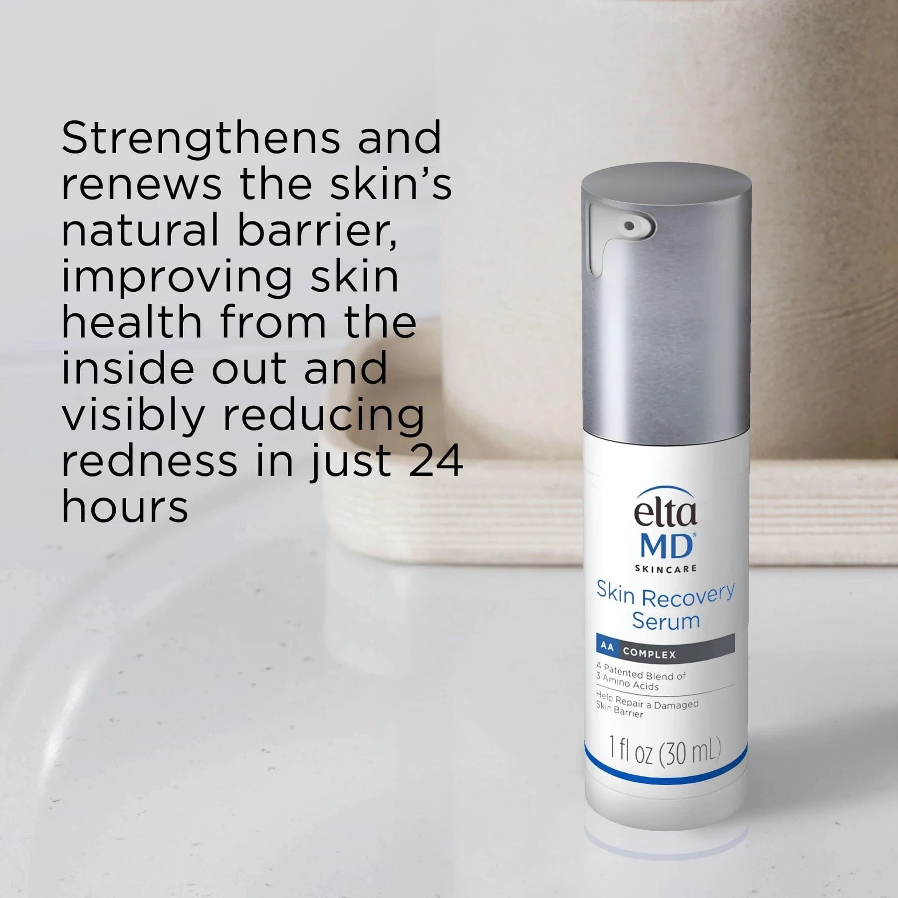 EltaMD Skin Recovery Serum on bathroom counter