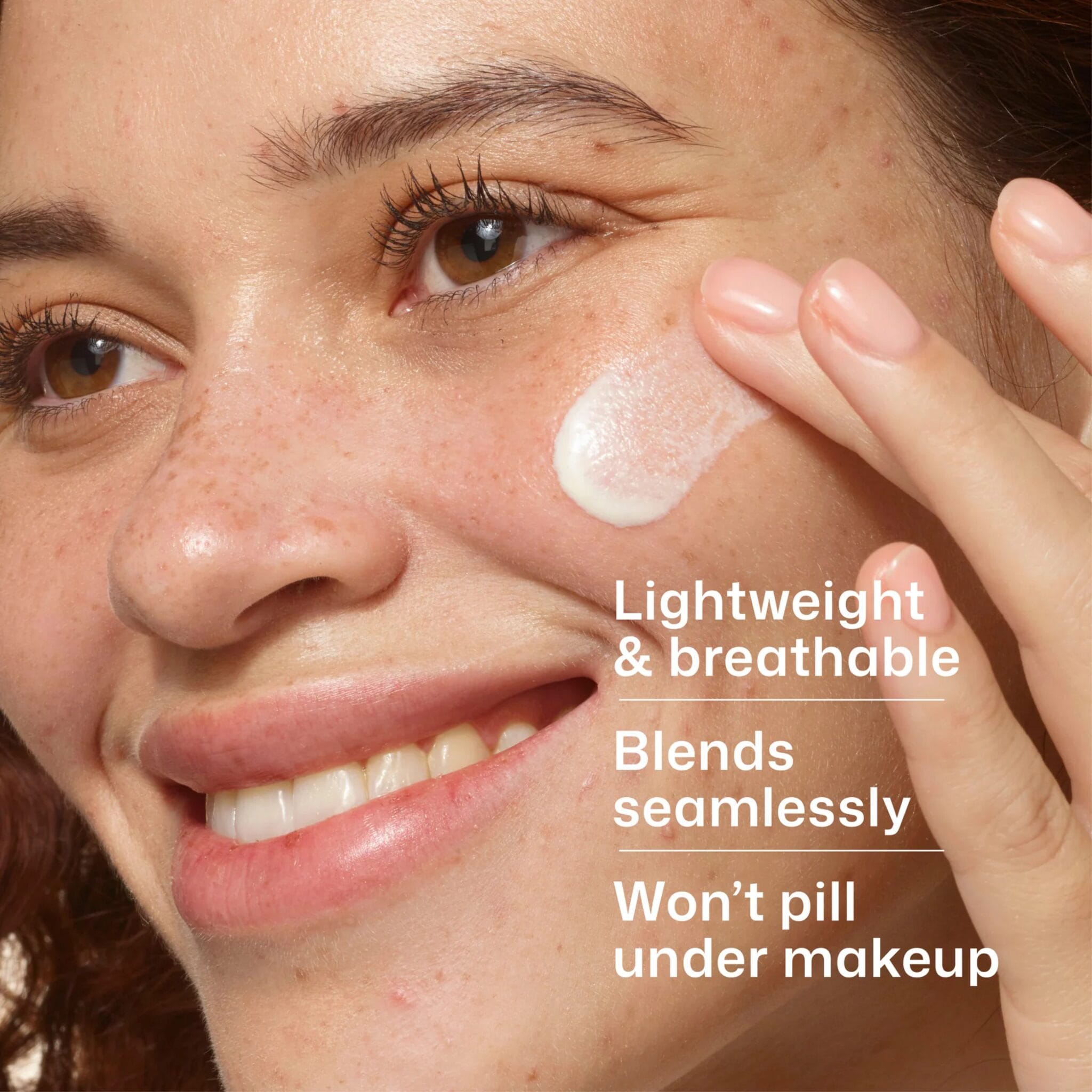 Lightweight breathable EltaMD sunscreen blending seamlessly into skin