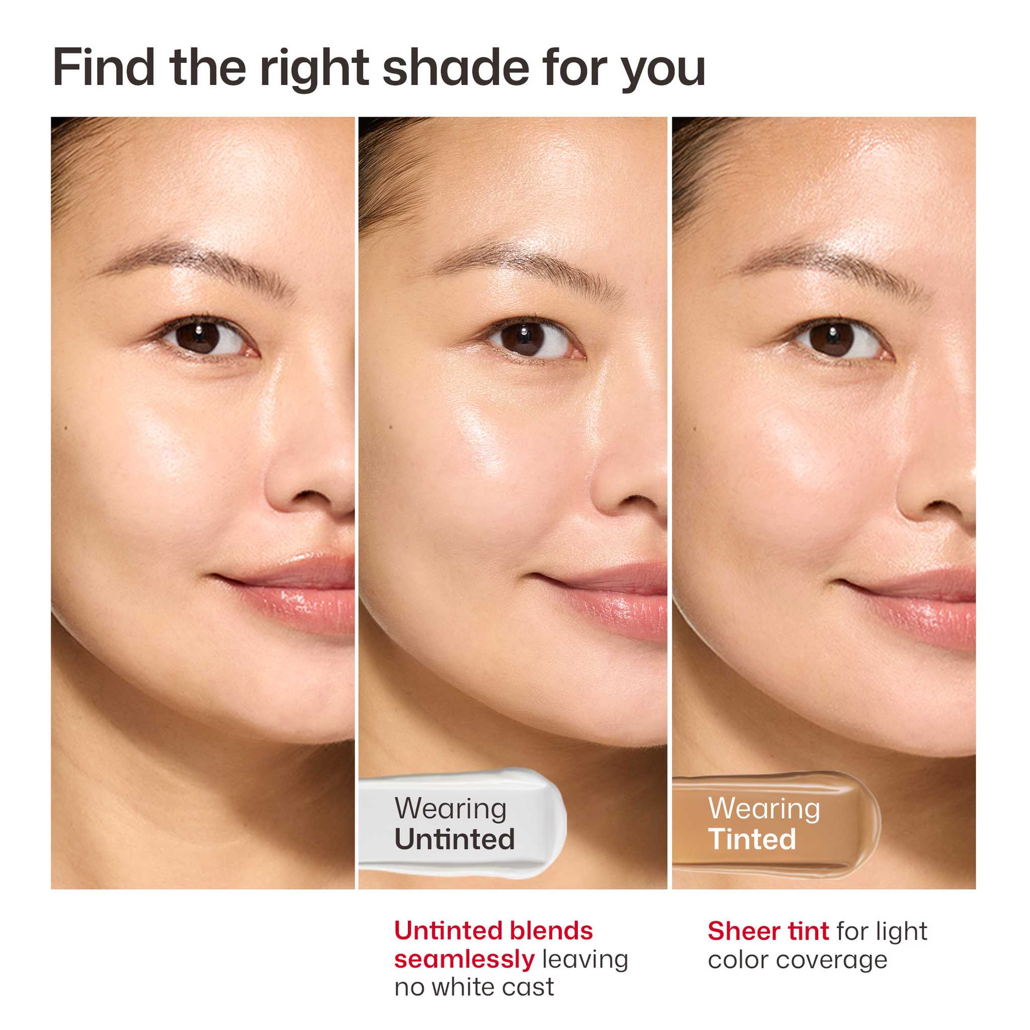 Woman wearing untinted and tinted EltaMD UV Clear sunscreen shade comparison