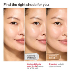 Woman wearing untinted and tinted EltaMD UV Clear sunscreen shade comparison