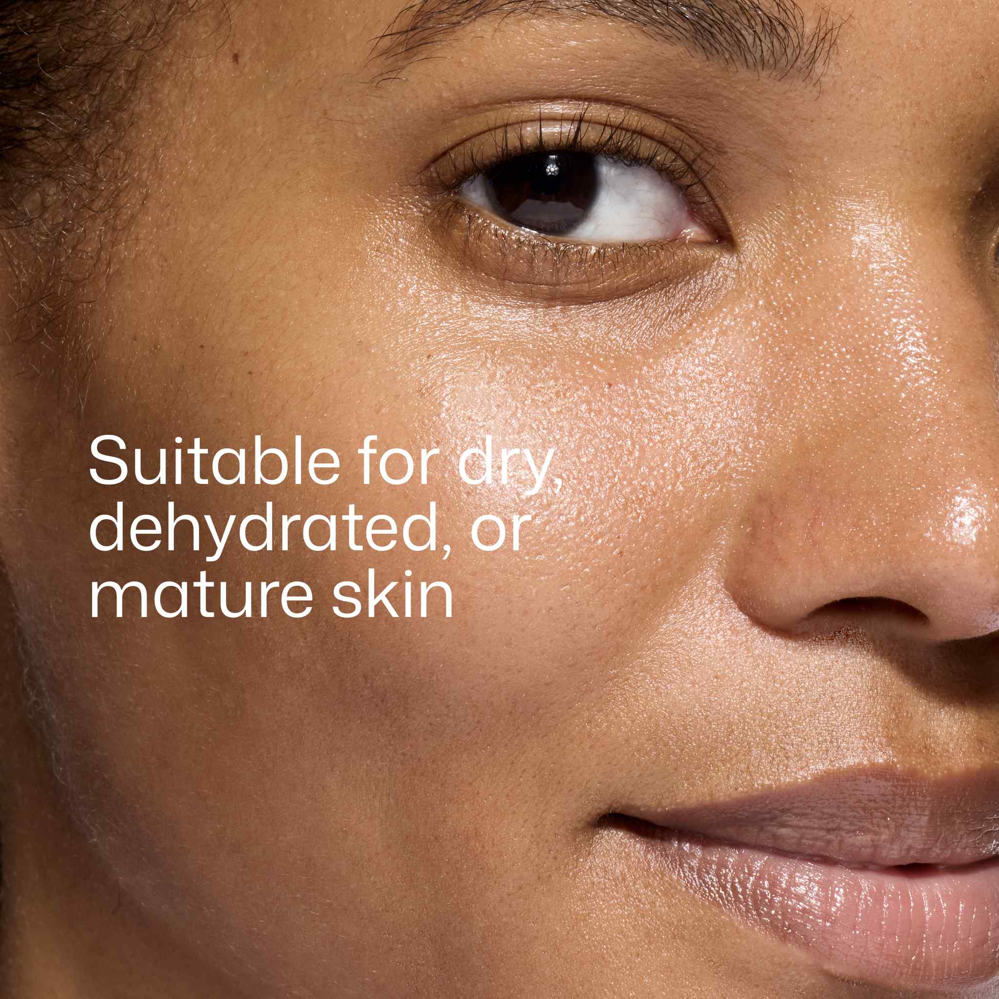 Close-up of glowing skin after EltaMD UV Daily Hydration+ suitable for dry dehydrated and mature skin types